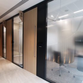 Project: EBRD | Products: Revolution 100 glass partition with Timber Door and Tech Panel