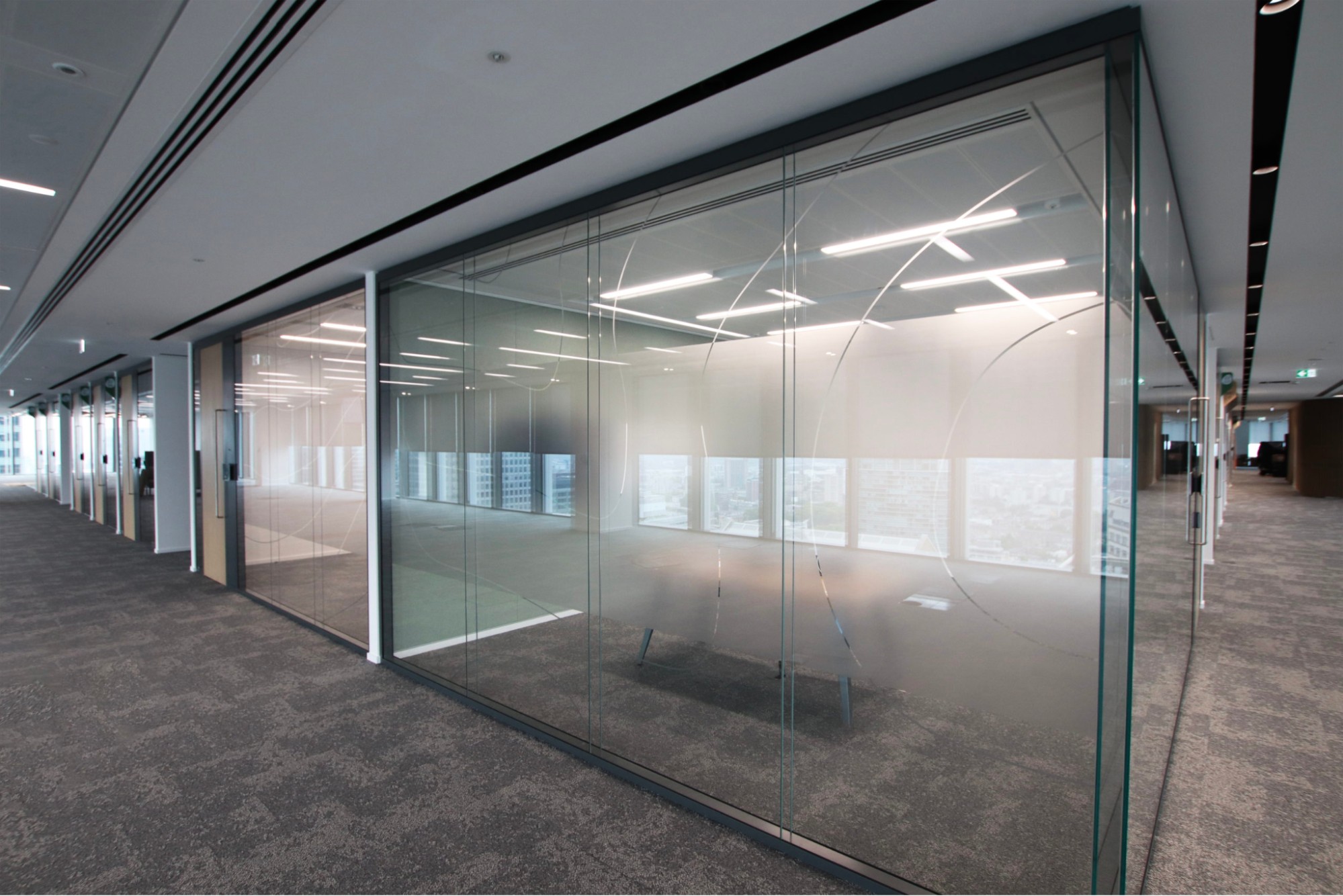 commercial office space with privacy glass