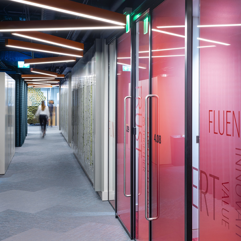 an image of vibrant colors being used for modern office glass door designs