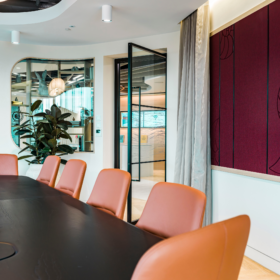 Project: Overbury Manchester | Curved Revolution 100 Double Glazed Partitioning and Edge Symmetry Double Glazed Doors